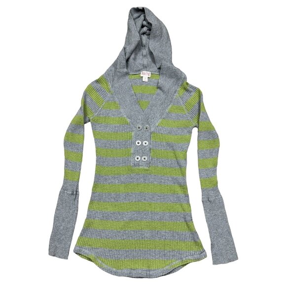 Mossimo Supply Womens Gray Green Striped Long Sleeve Hooded Sweater Size Large - Picture 3 of 14